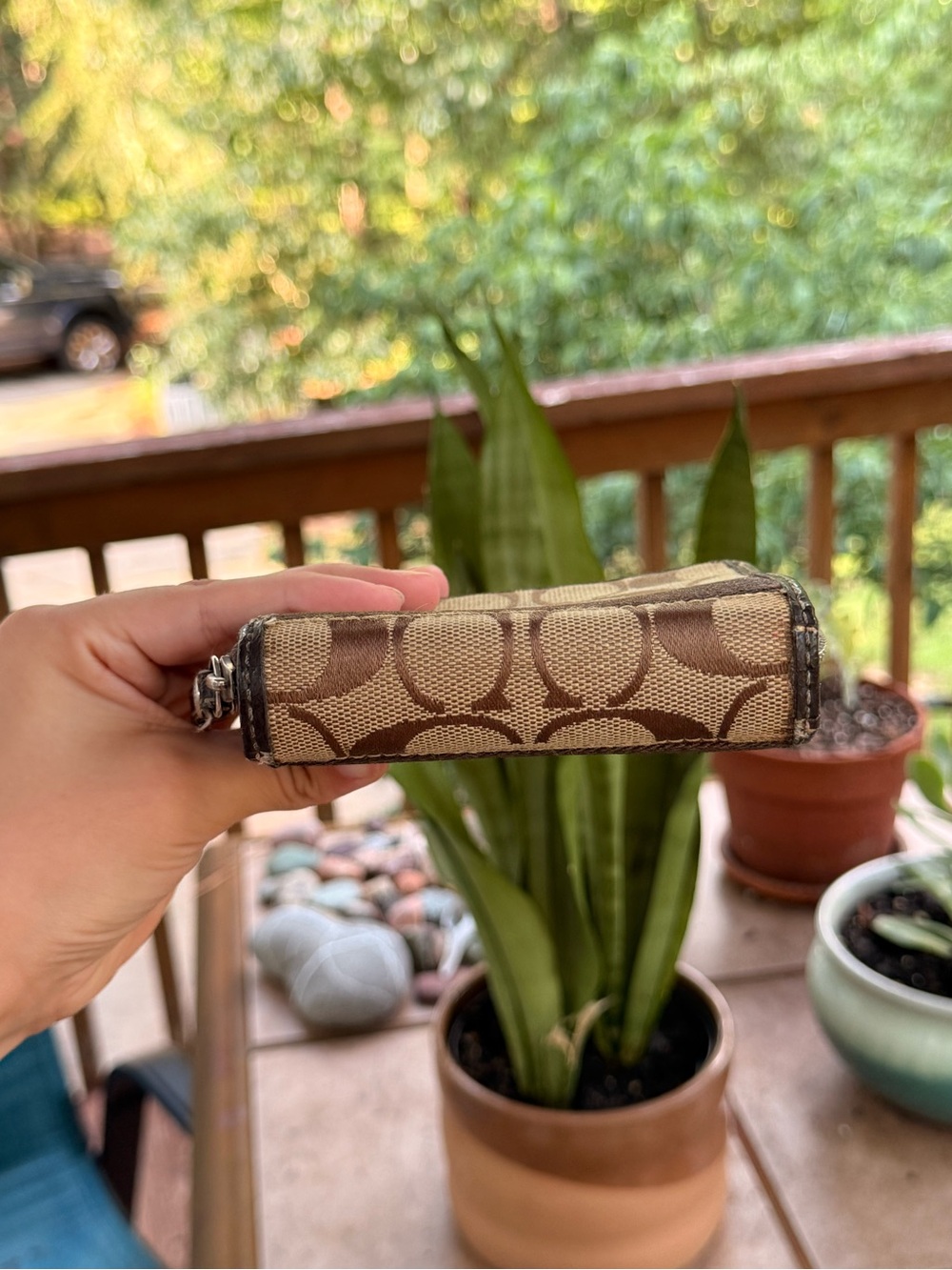 Coach Brown Signature Canvas Zip Wallet with Dark Brown Trim - Picture 5 of 5